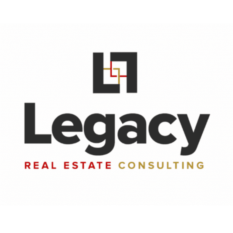 Legacy Real Estate Consulting logo with interlocking geometric design above the text in black, red, and gold.