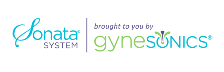 Sonata System logo with the text "Brought to you by Gynesonics" in teal, green, and purple.